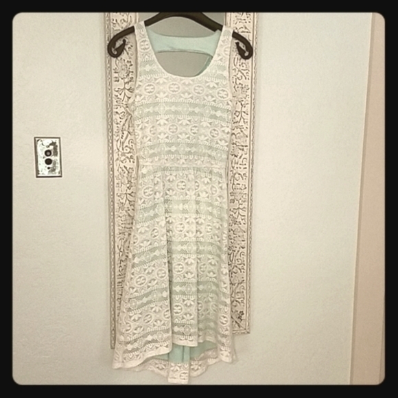 Maurices Beautiful Off-white Lace Turquoise High-low Sundress Cutout XS - Picture 3 of 14